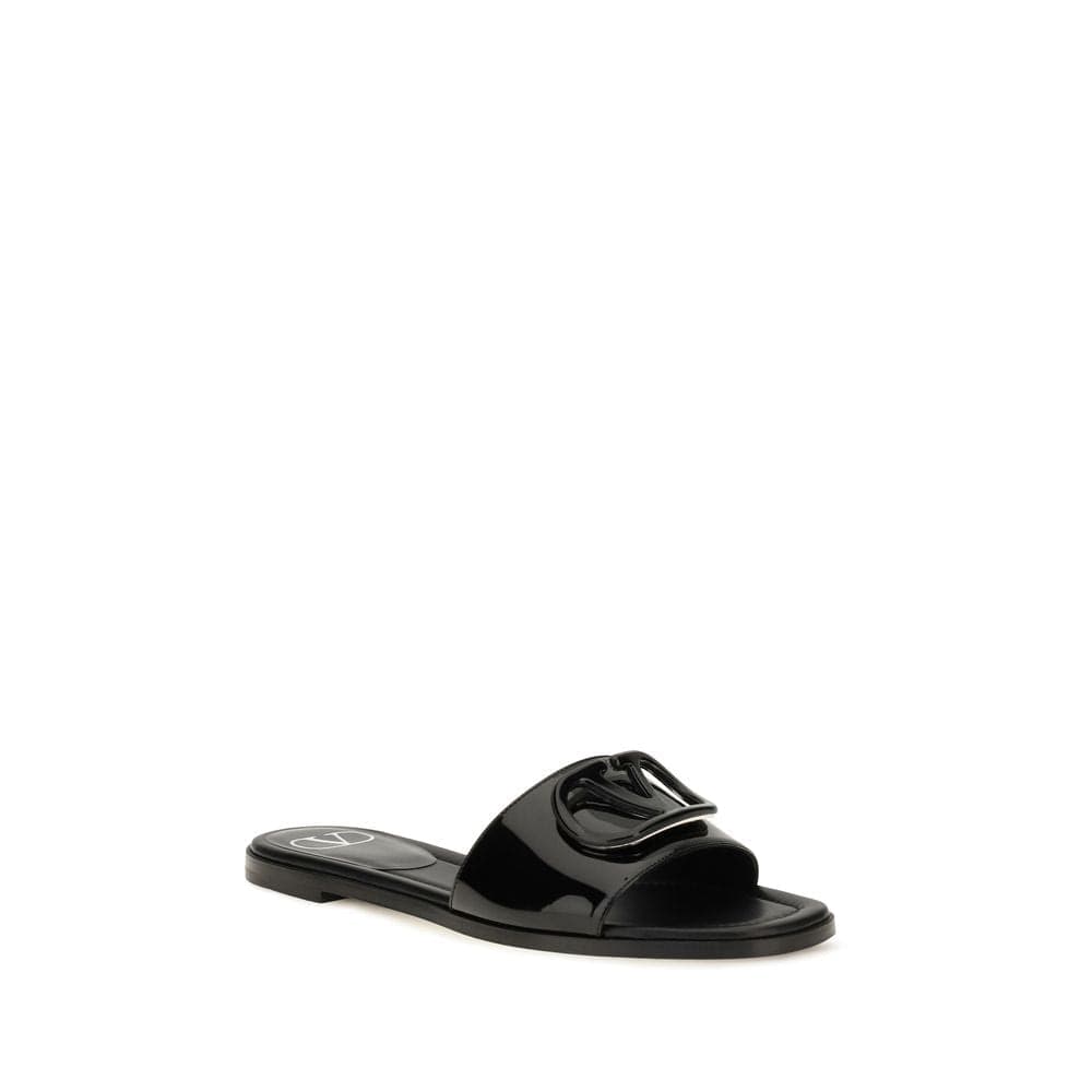Valentino Garavani Black Calf Leather Bos Taurus Flat Sandals - 2