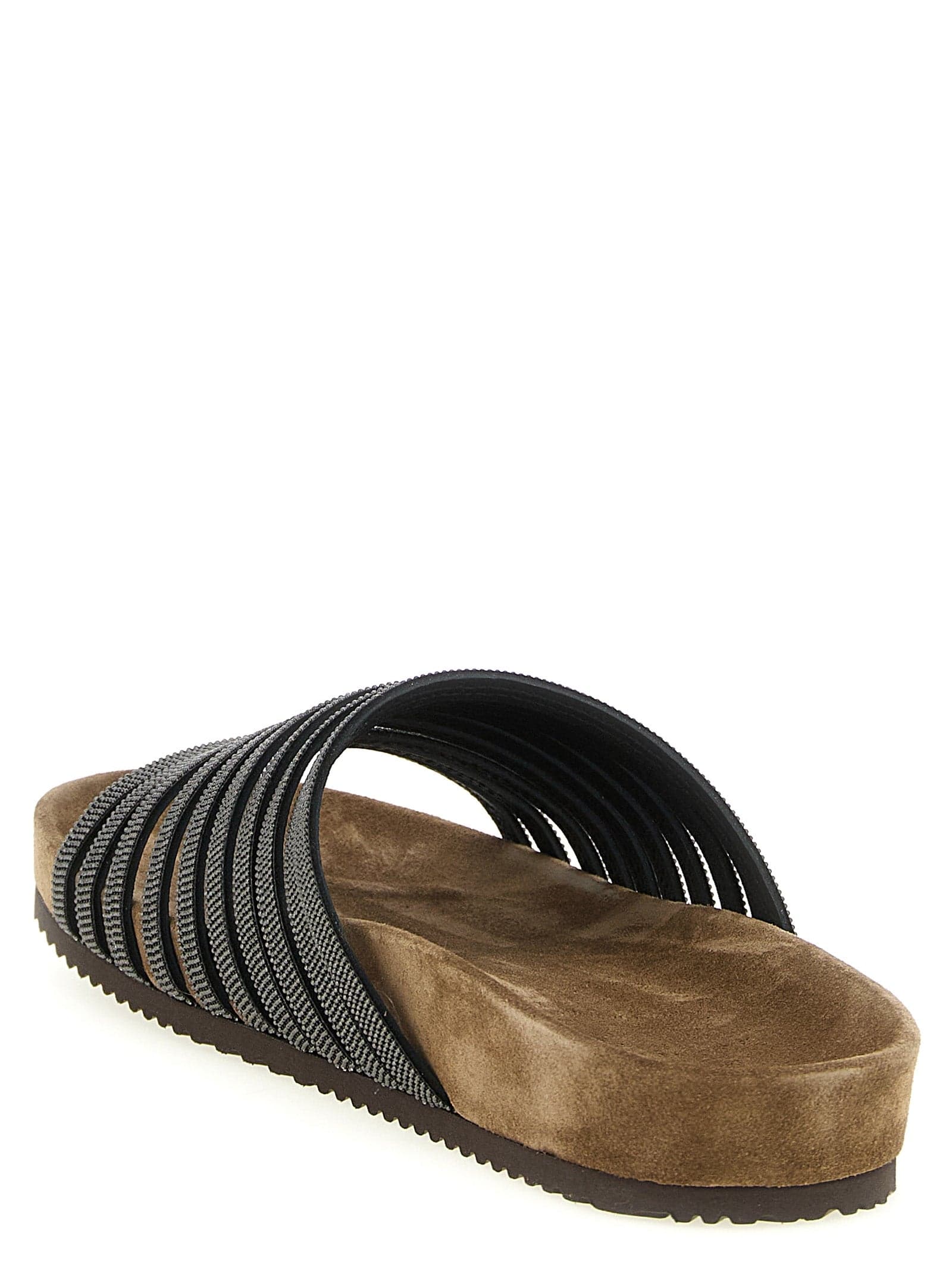 Brunello Cucinelli Black Lamb Leather Slides - 3