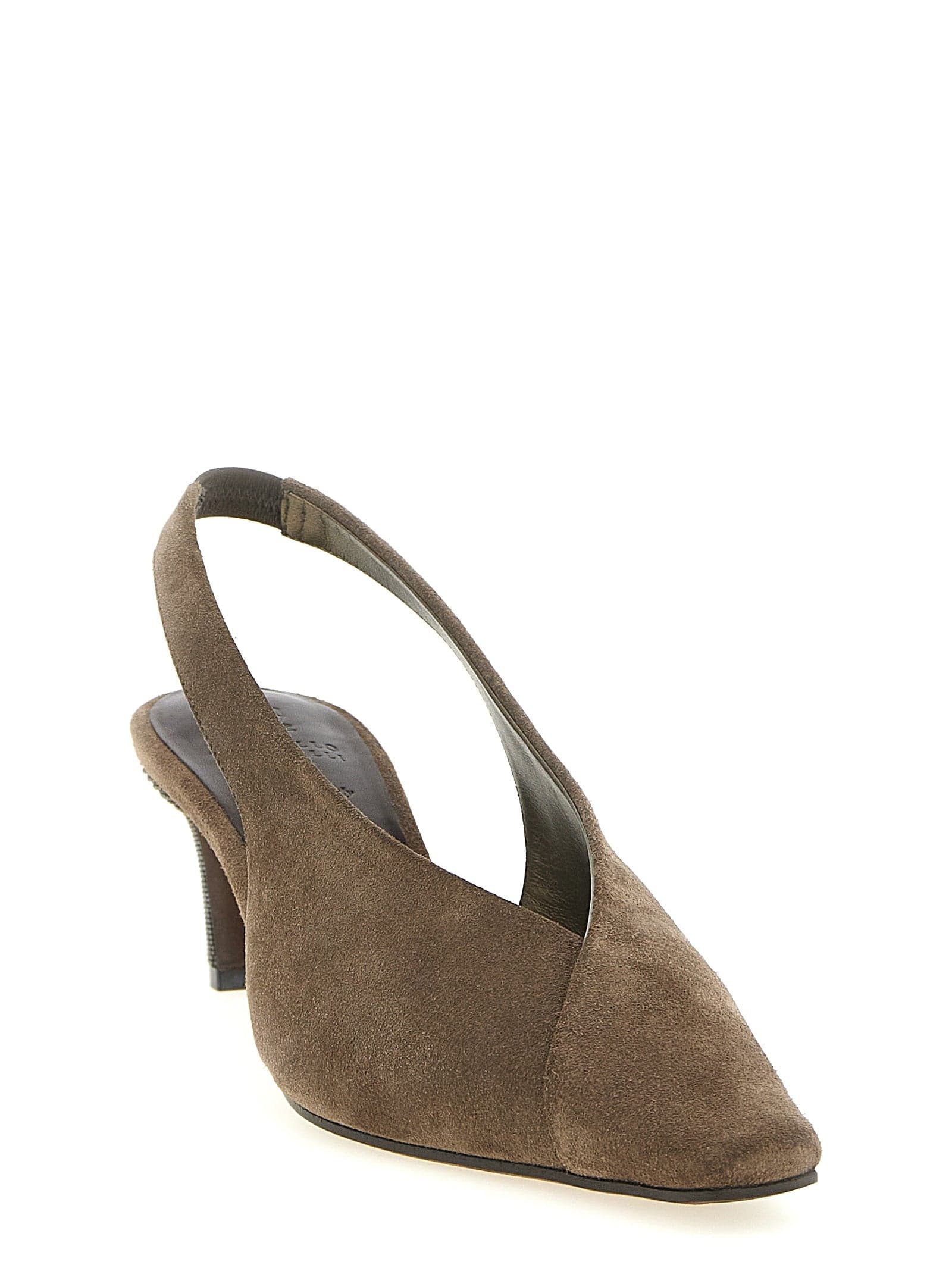 Brunello Cucinelli Gray Calfskin Mid Heel Pumps - 2