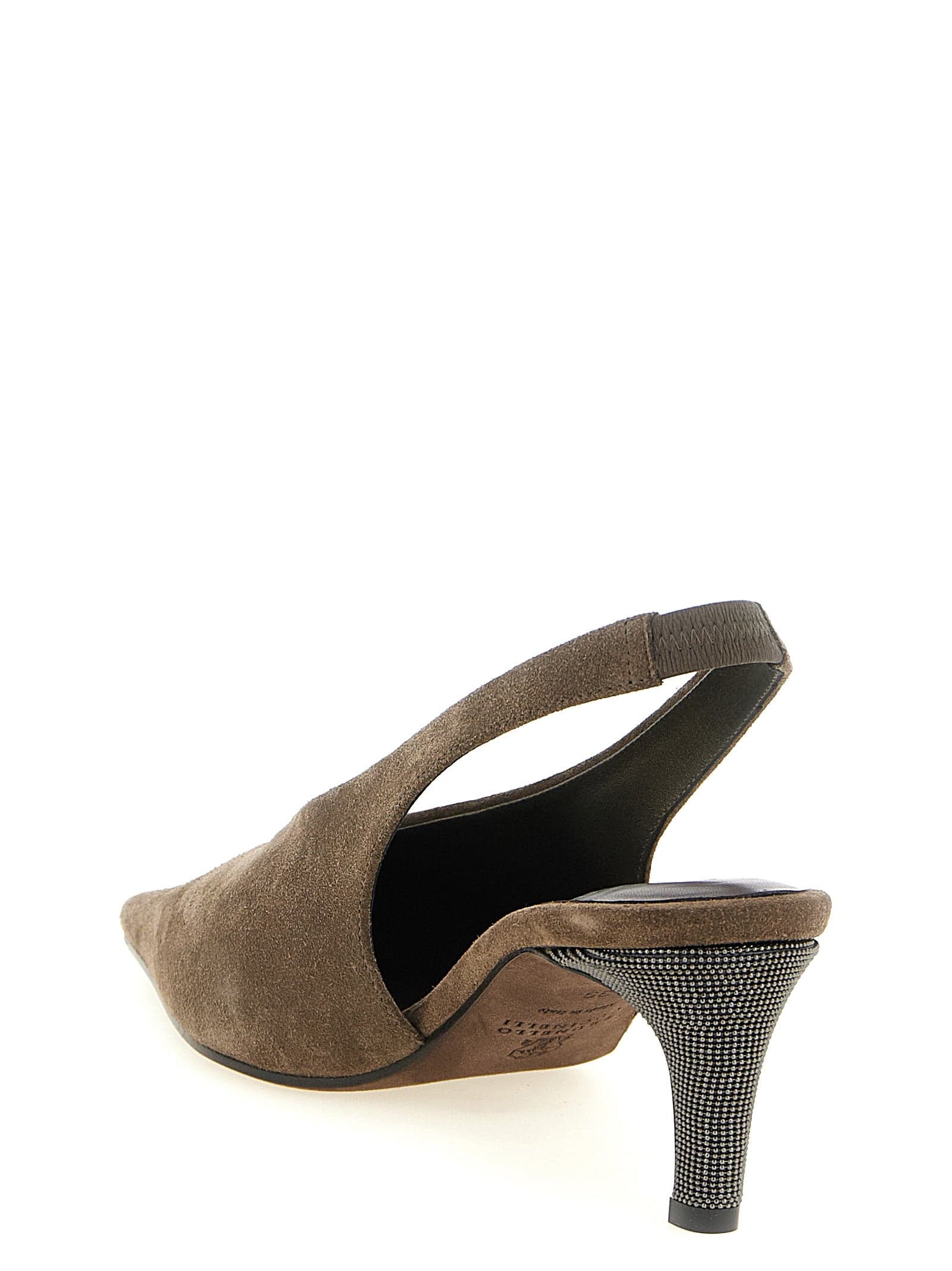 Brunello Cucinelli Gray Calfskin Mid Heel Pumps - 3