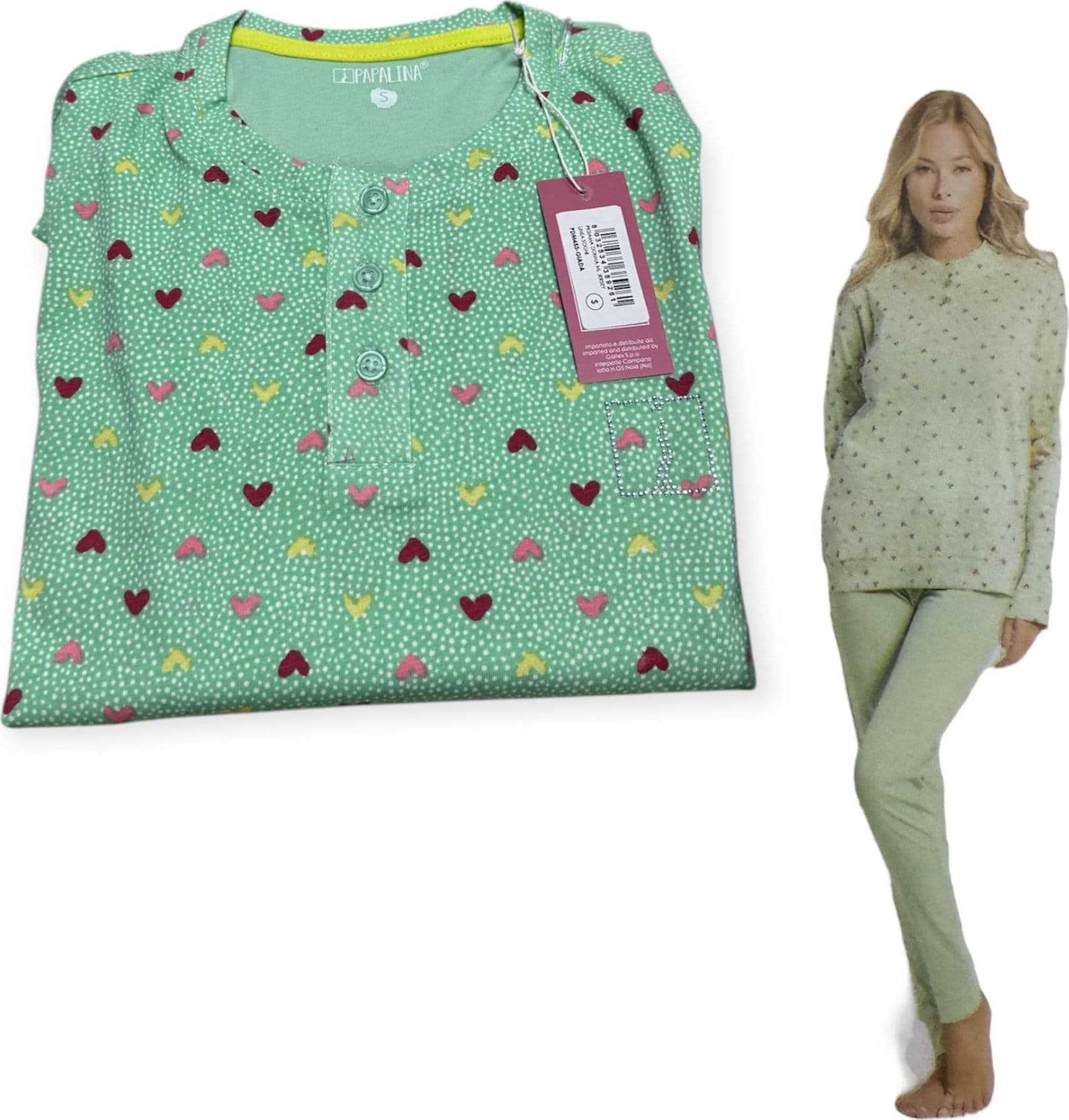 Pigiama Donna Cuoricini Papalina in Caldo Cotone – Manica e Pantalone Lungo