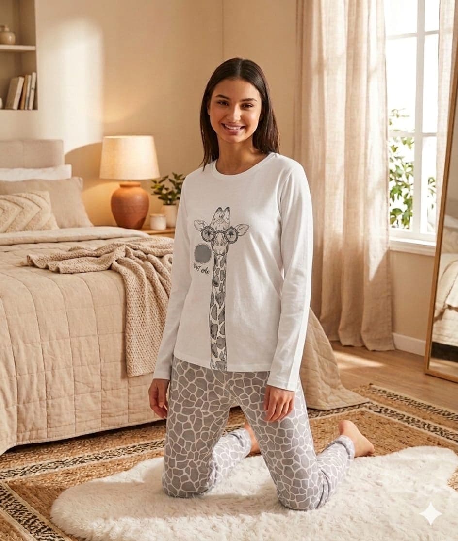 Pigiama Donna Luna Lounge Piazzolla in Cotone Jersey con Maglia Manica Lunga e Pantalone - 4