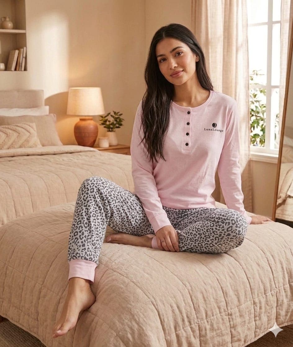 Pigiama Donna Luna Lounge Verona in Cotone Jersey con Maglia Manica Lunga e Pantalone - 1