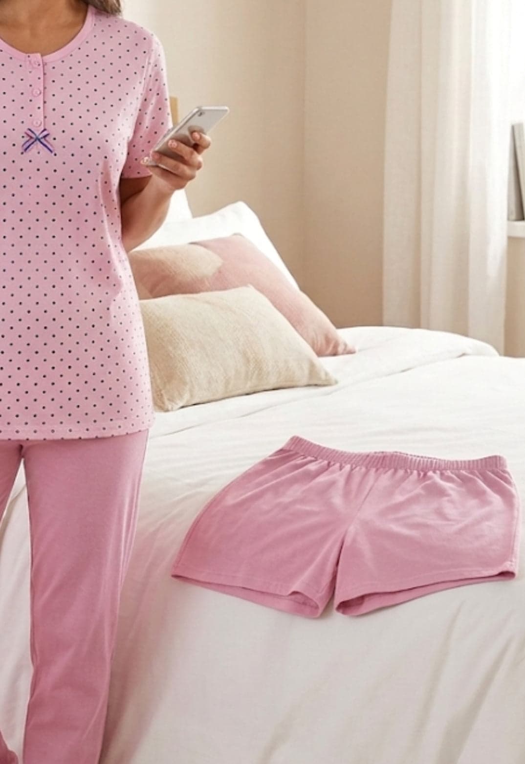 Pigiama Donna Vanue SV6610 3 Pezzi in Cotone con Maglia, Pantalone e Pantaloncino - 2