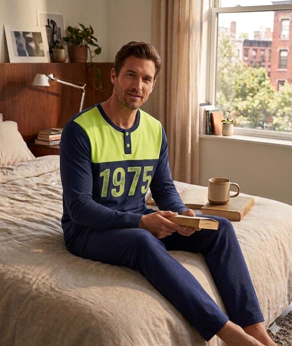Pigiama Uomo Luna Lounge Consalvo in Cotone Jersey con Maglia Manica Lunga e Pantalone - 1