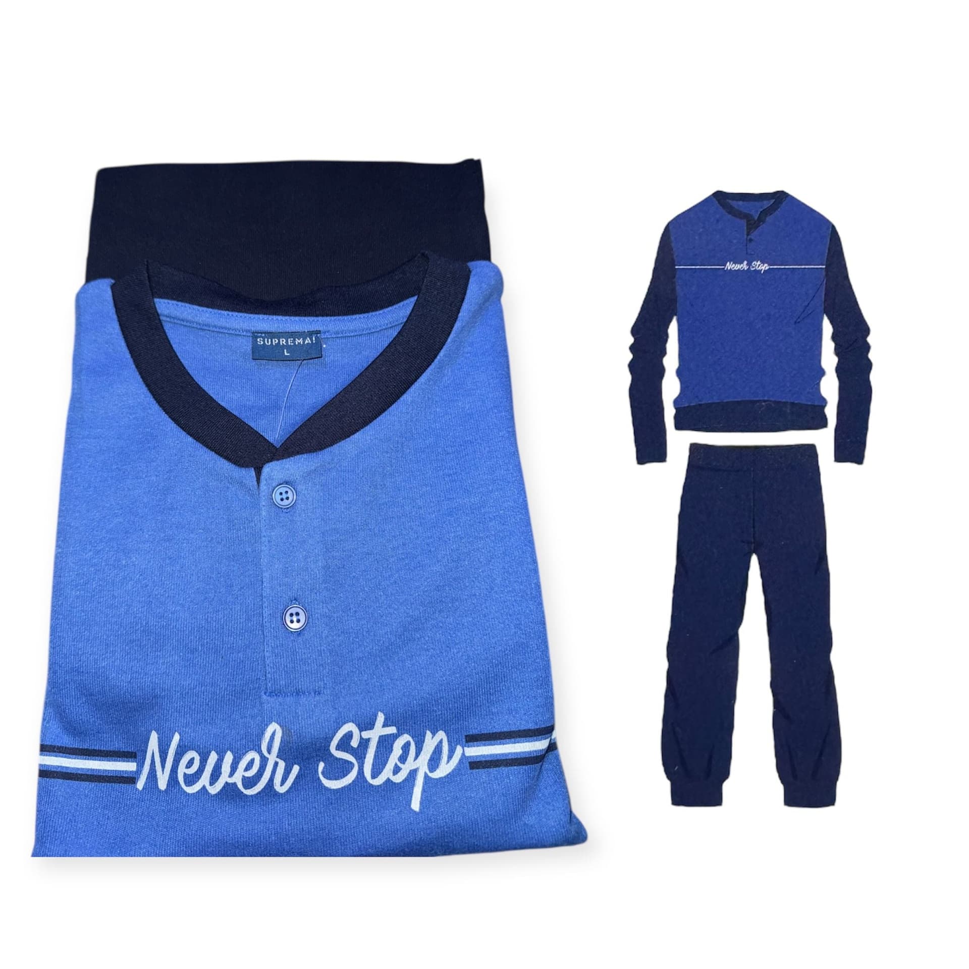 Pigiama Uomo Suprema Leonardo in Caldo Cotone con Scritta “Never Stop” - 2