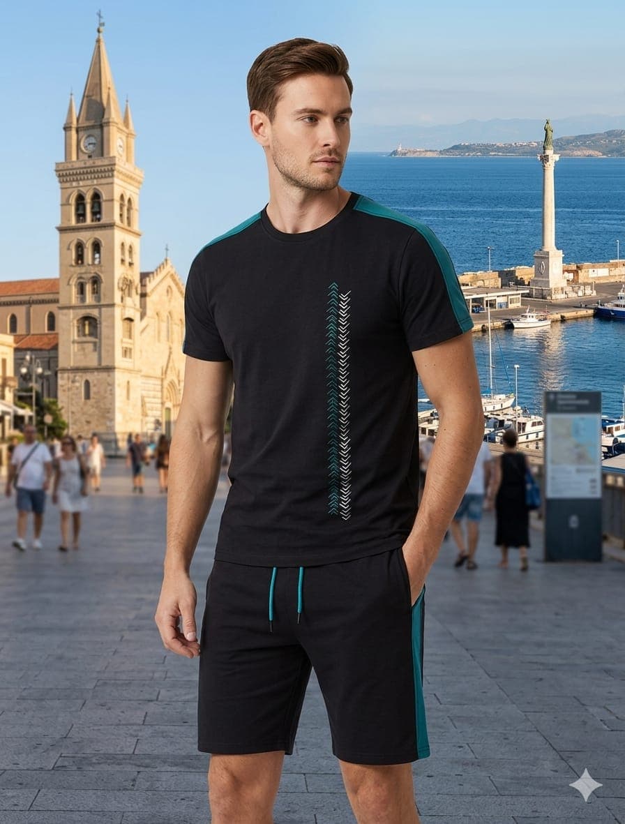 Pigiama Uomo Karel Performance Sport Zig Zag T-Shirt e Pantaloncino in Cotone - 2