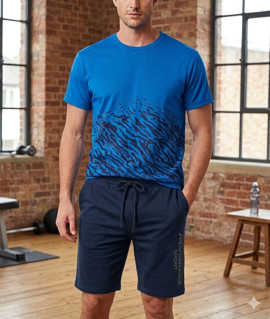 Pigiama Uomo Karel Performance Sport Tigrato T-Shirt e Pantaloncino in Cotone - 1