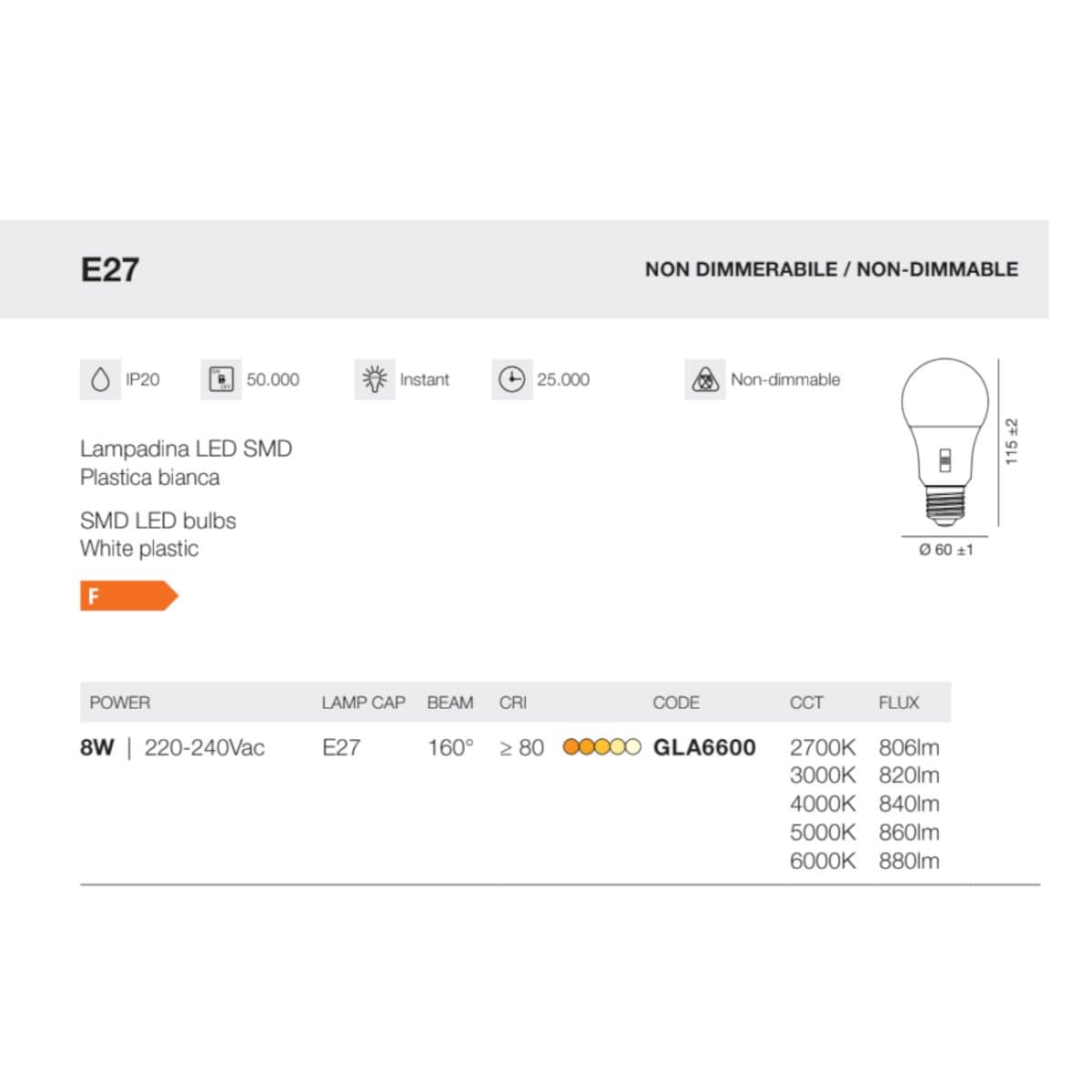Lampadina Gea Led GLA6600 E27 LED 8W 160°CCT plastica - 4