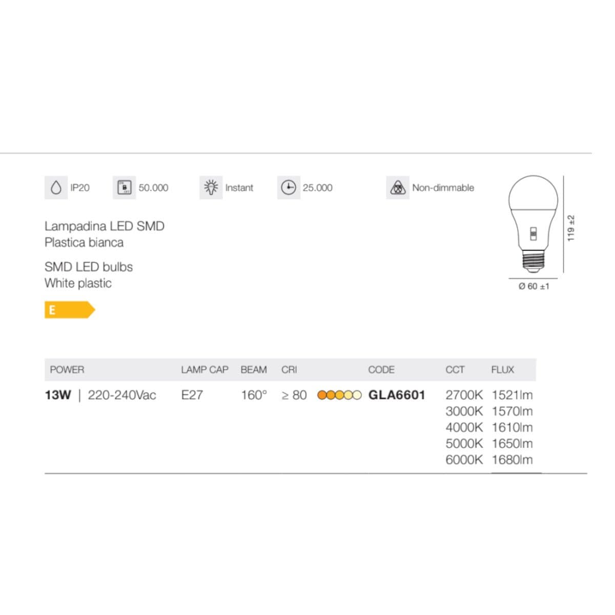 Lampadina Gea Led GLA6601 E27 LED 13W 160°CCT plastica - 4