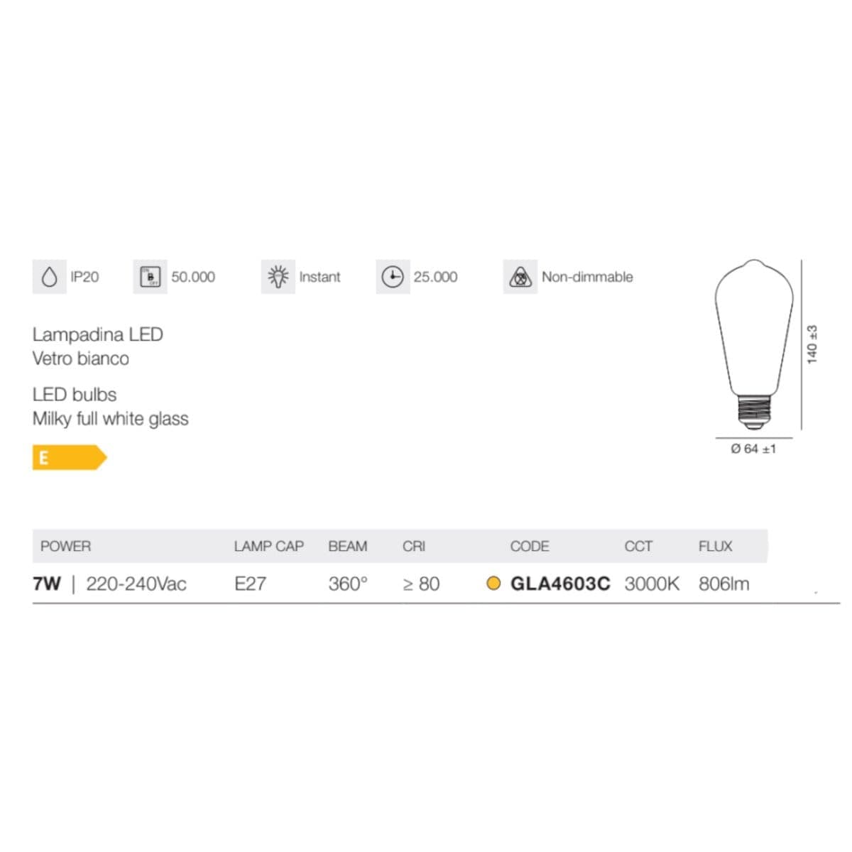 Lampadine 10pz Gea Led GLA4603C E27 LED 7W 3000°K vetro - 3