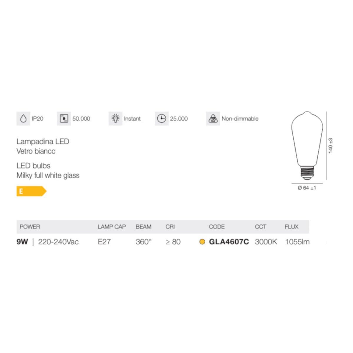 Lampadine 10pz Gea Led GLA4607C E27 LED 9W 3000°K vetro - 3