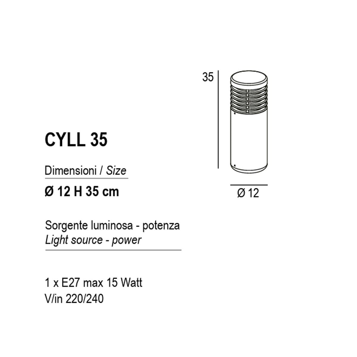 Paletto esterno Promoingross CYLL 35 SG E27 LED IP65 alluminio griglio perla - 4