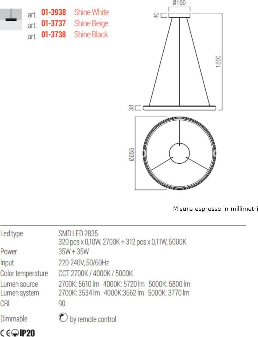 Lampadario moderno Redo Group VANCE small LED 70W CCT dimmerabile telecomando - 7