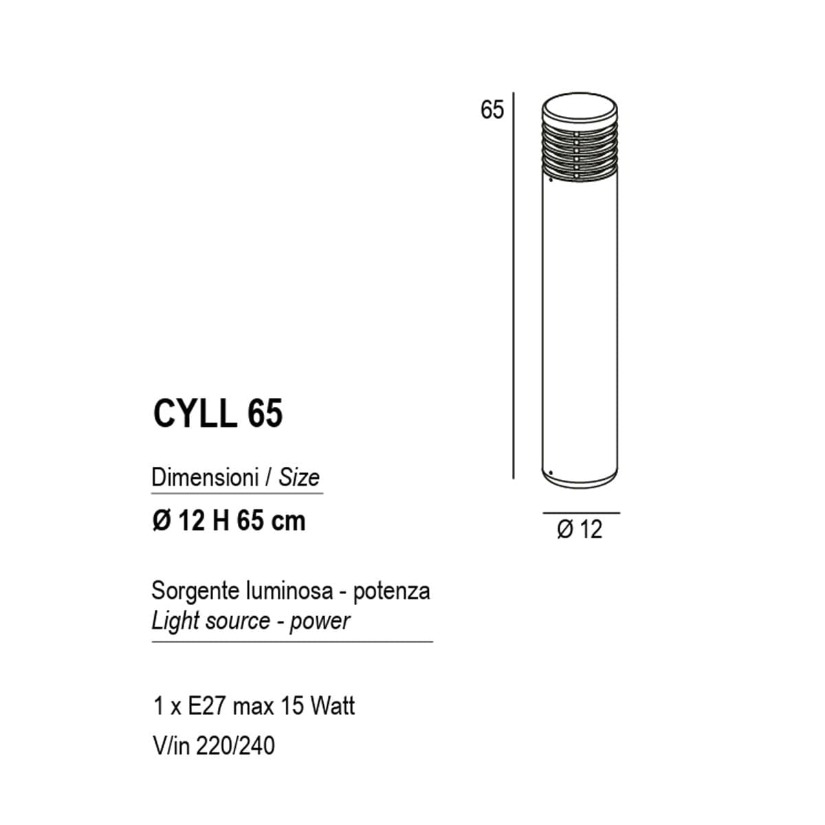 Paletto esterno Promoingross CYLL 65 SG E27 LED IP65 alluminio grigio perla - 7