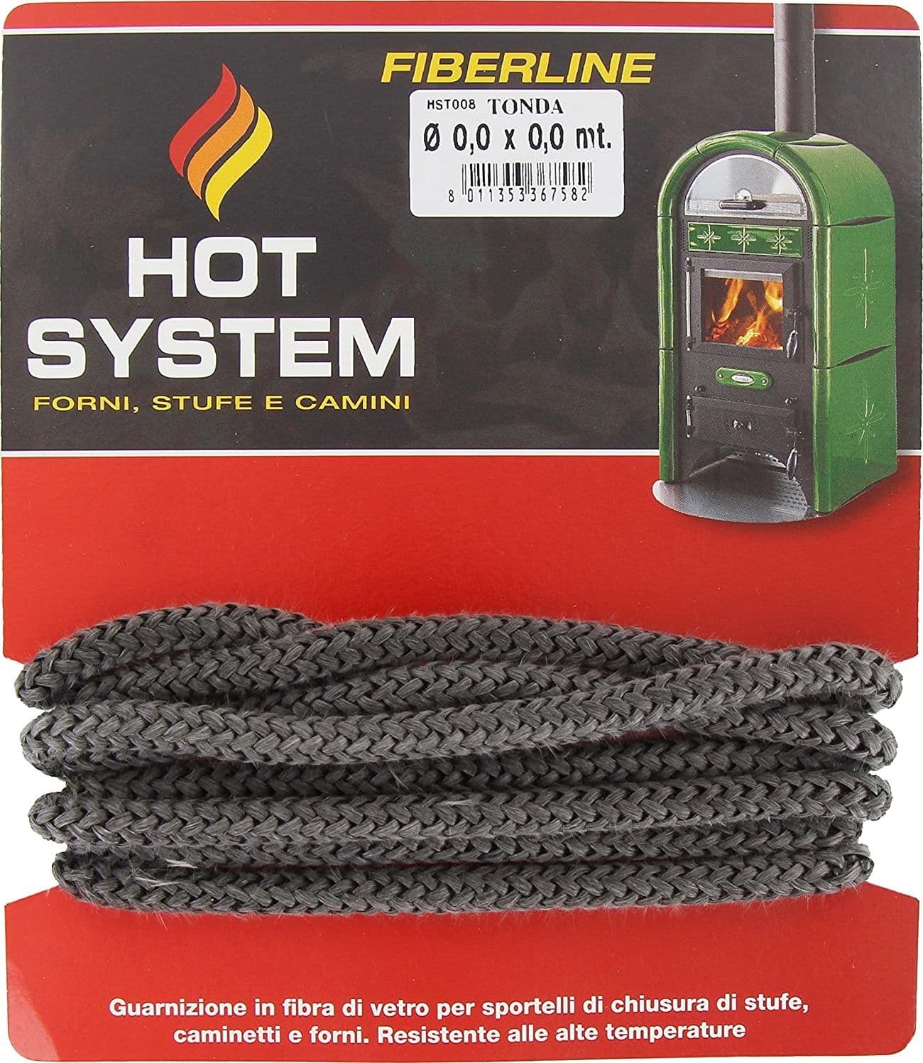 FIBERLINE GUARNIZIONE TONDA PER ALTE TEMPERATURE STUFA / CAMINO mm.12x2,5 mt. - - 2