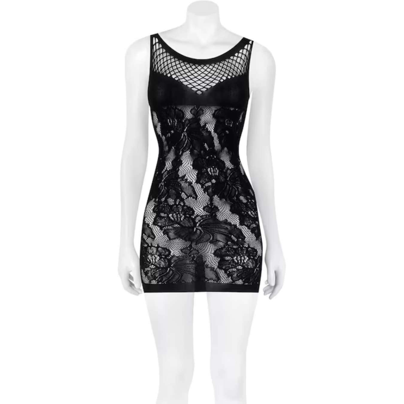 Mini Abito Sexy Nero in Pizzo e Rete Trasparente Vestito Lingerie Taglia Unica - 3