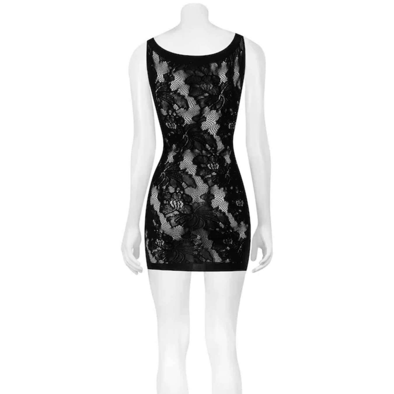 Mini Abito Sexy Nero in Pizzo e Rete Trasparente Vestito Lingerie Taglia Unica - 4