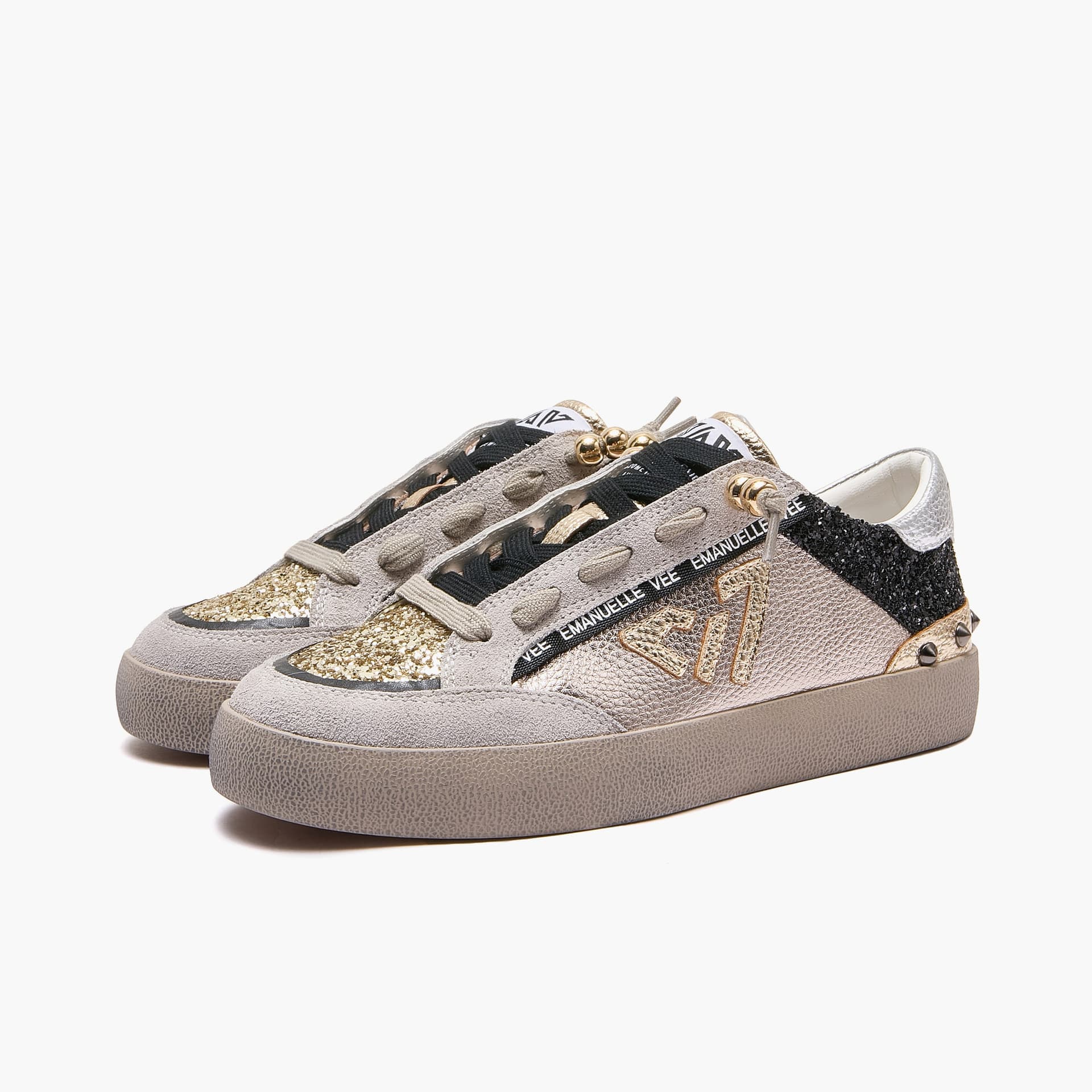 Emanuelle Vee sneakers donna Olivia in pelle ivory black 462P 104 13 P011CB - 2