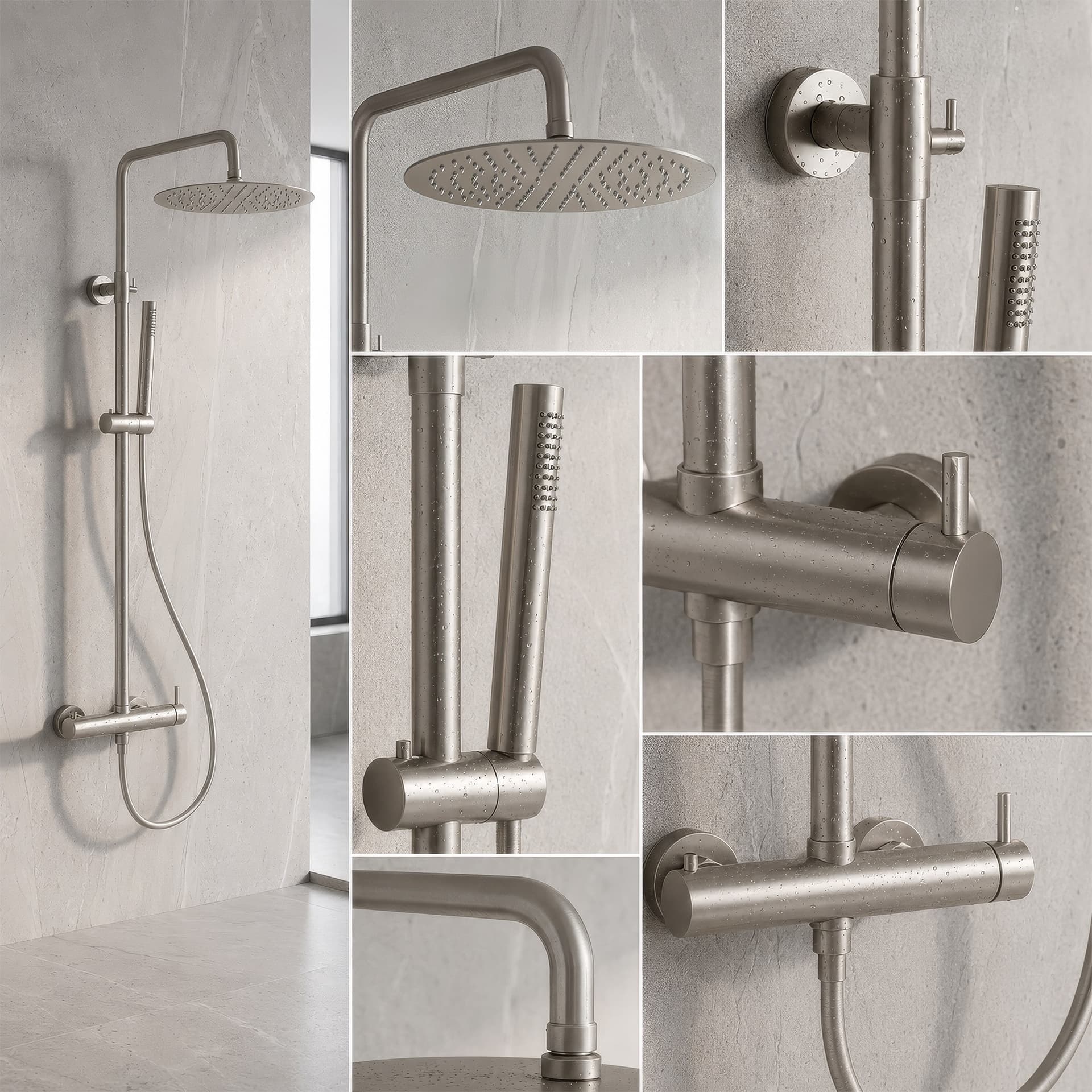 Colonna doccia acciaio spazzolato con miscelatore - soffione da 25cm - doccetta inox FLEX - 2
