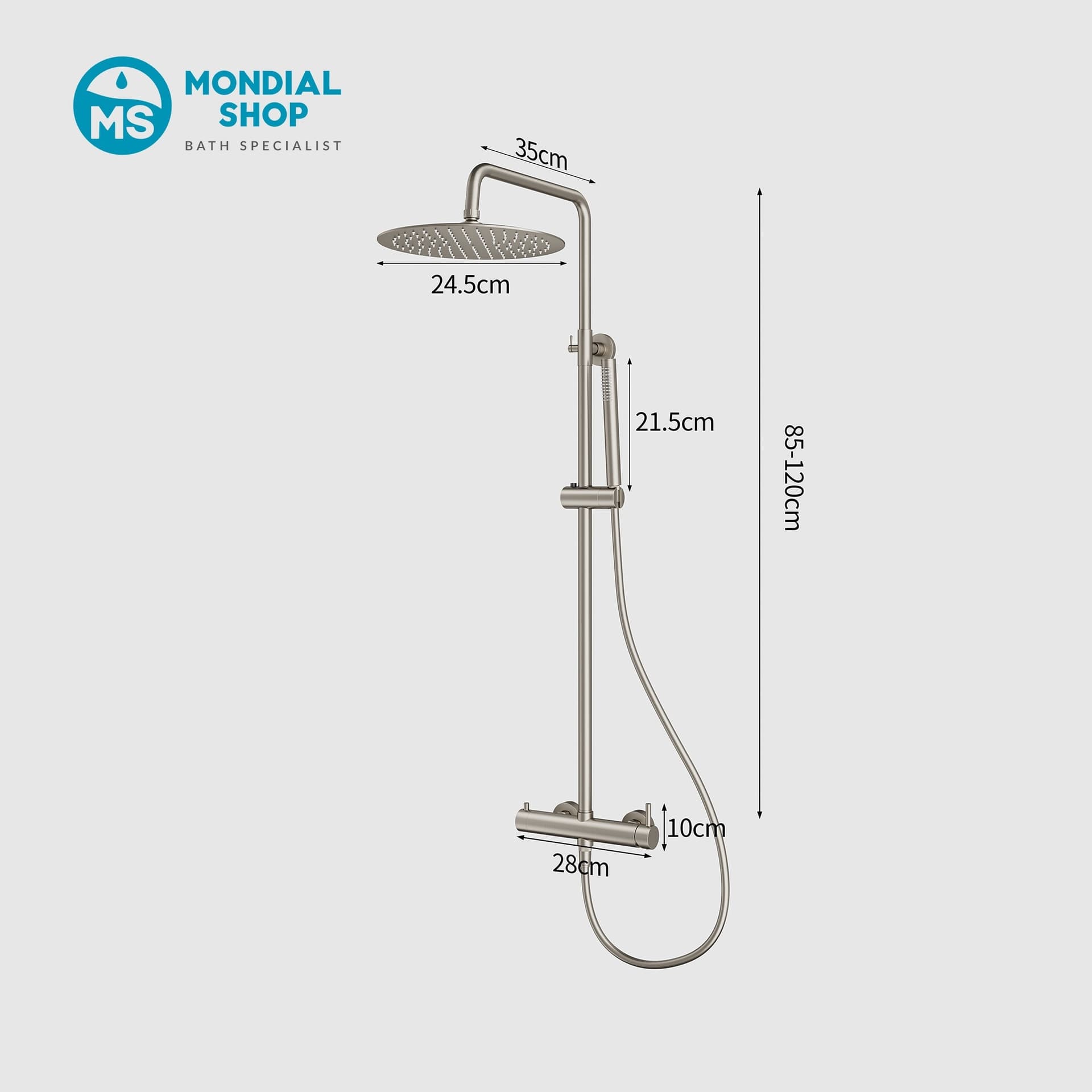 Colonna doccia acciaio spazzolato con miscelatore - soffione da 25cm - doccetta inox FLEX - 3