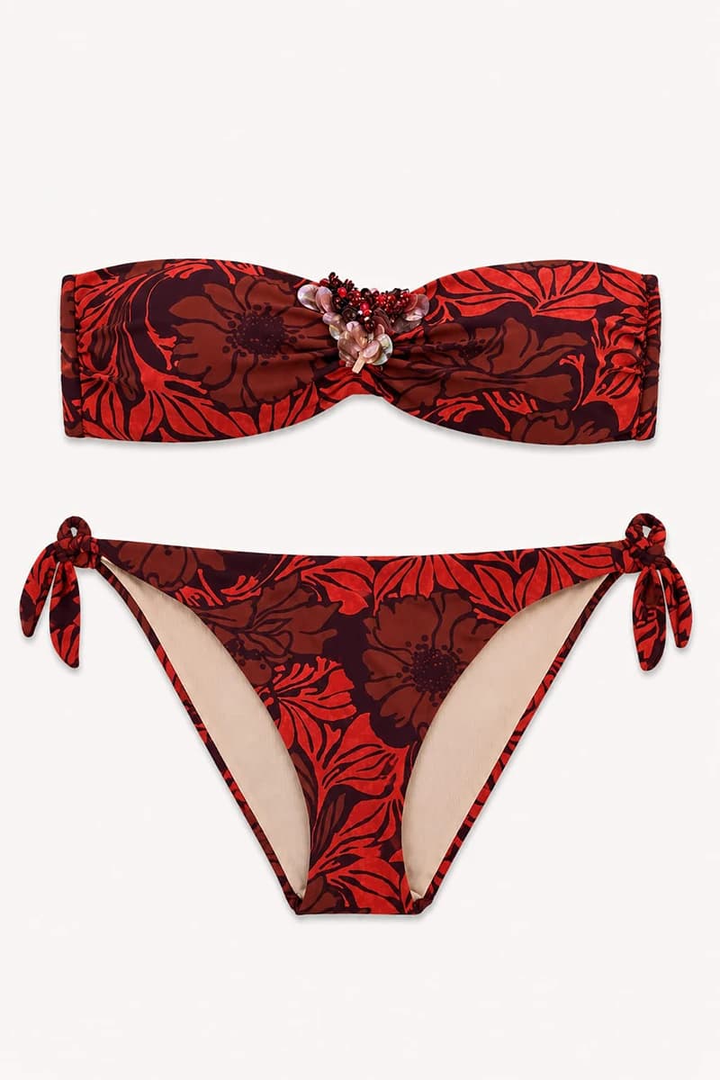 Bikini fascia e slip annodato fantasia floreale - 2