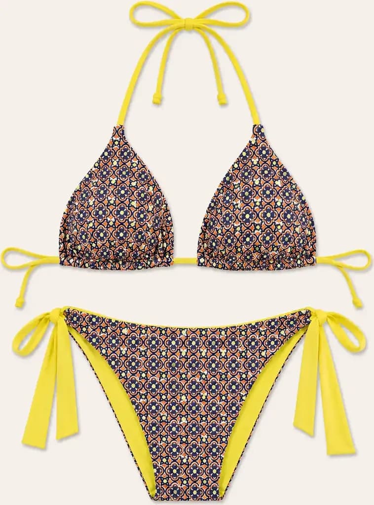 Bikini triangolo e slip annodato fantasia maioliche | JUSTMINE - 3