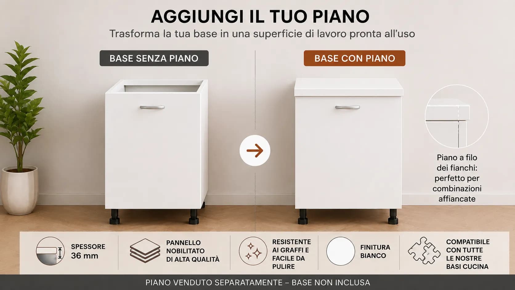 Piano Bianco  – Top Nobilitato per Mobili e Basi - 4