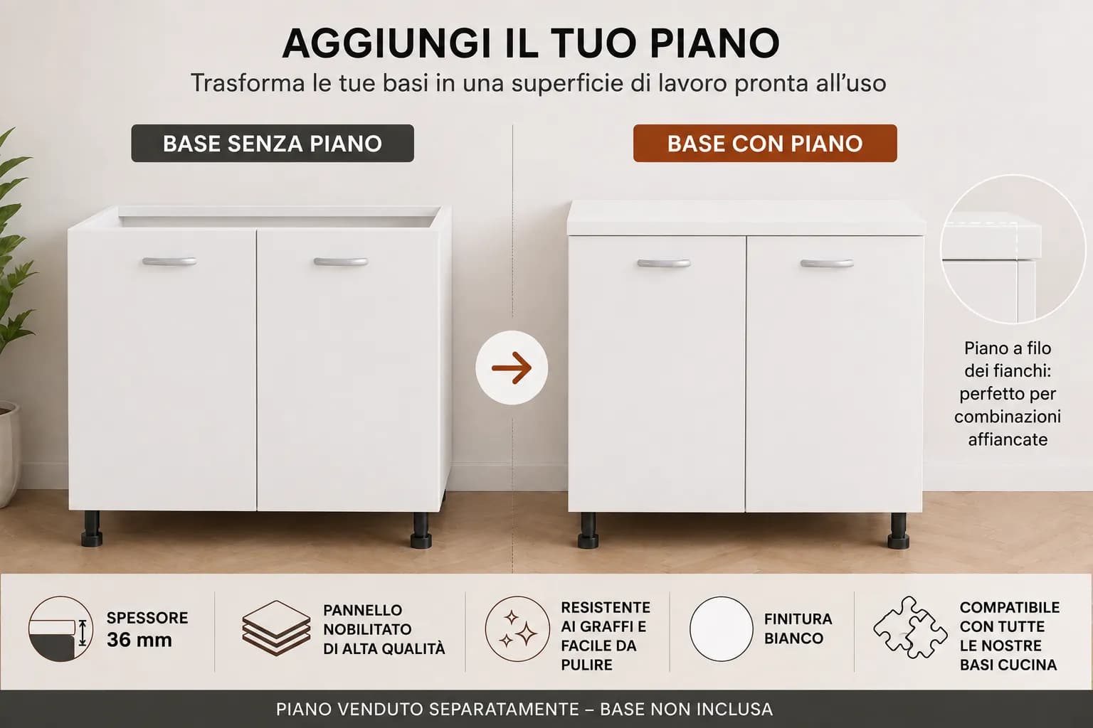 Piano Bianco  – Top Nobilitato per Mobili e Basi - 5
