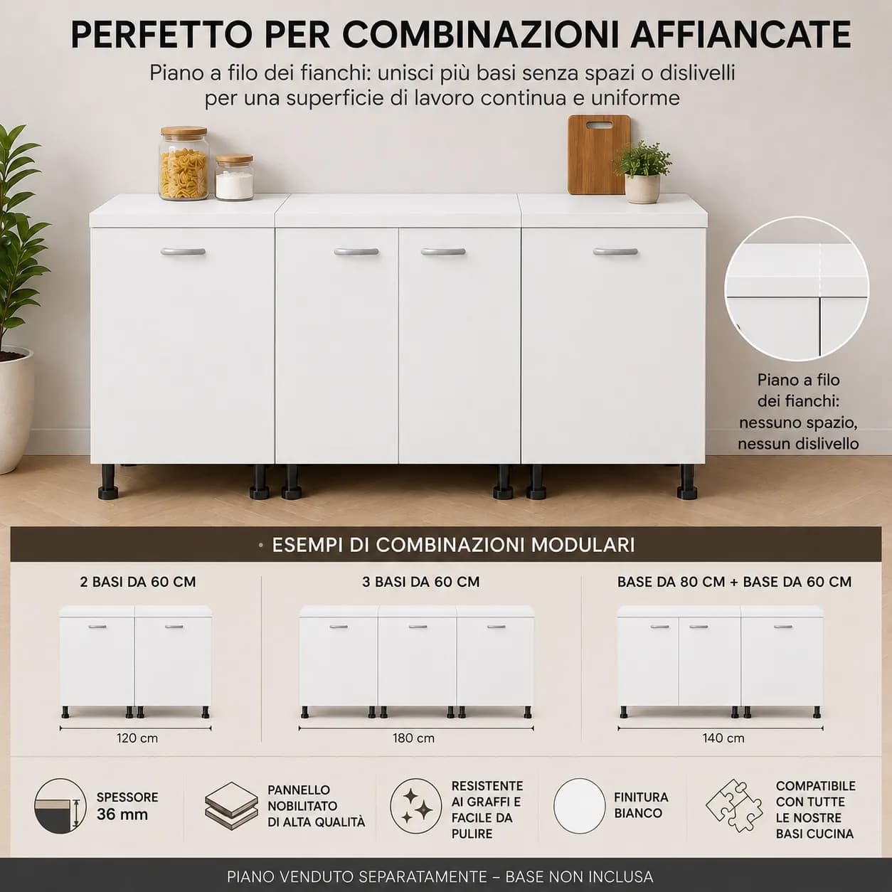 Piano Bianco  – Top Nobilitato per Mobili e Basi - 6