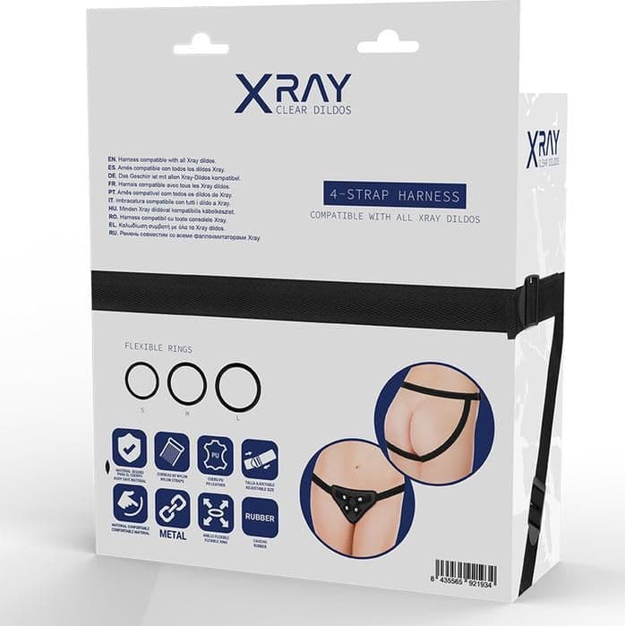 XRAY Imbracatura Strap On Regolabile 4 Cinghie 3 Anelli Silicone Harness Nero - 3