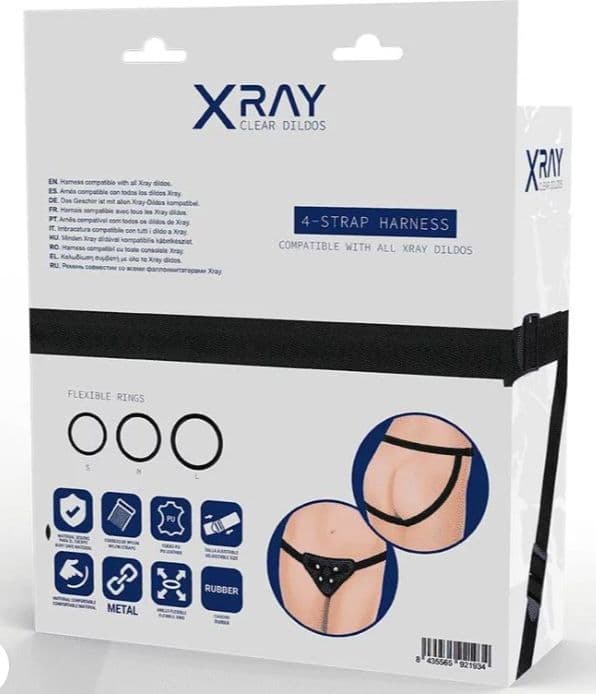 XRAY Imbracatura Strap On Regolabile 4 Cinghie 3 Anelli Silicone Harness Nero - 9