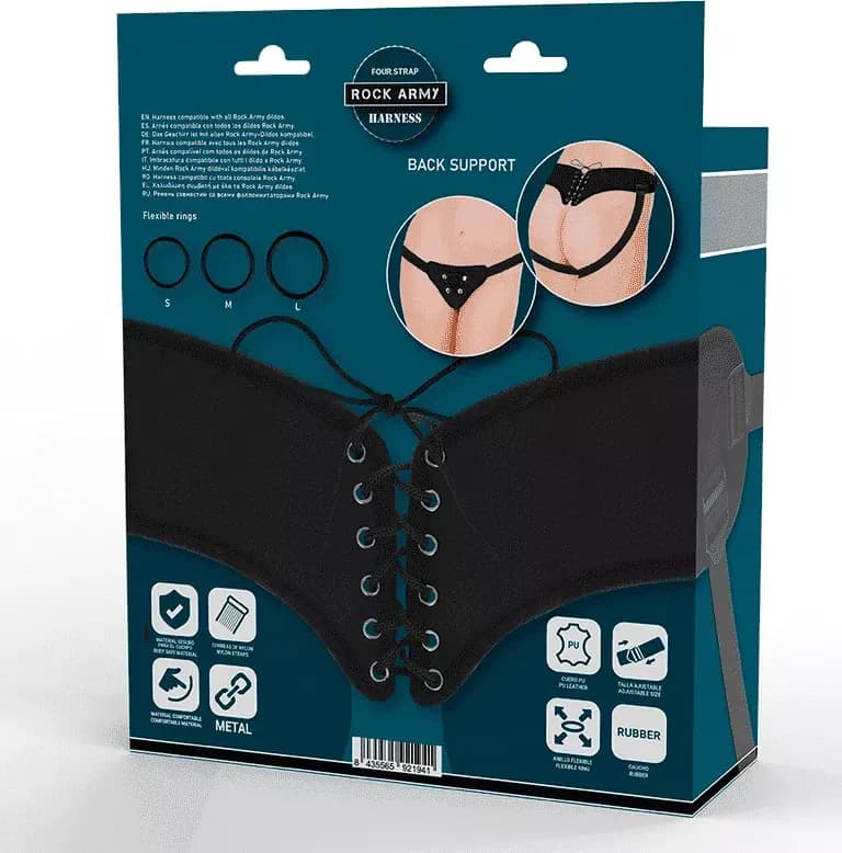 Rock Army Four Strap Harness – Imbracatura Regolabile con 3 Anelli per strap on - 2