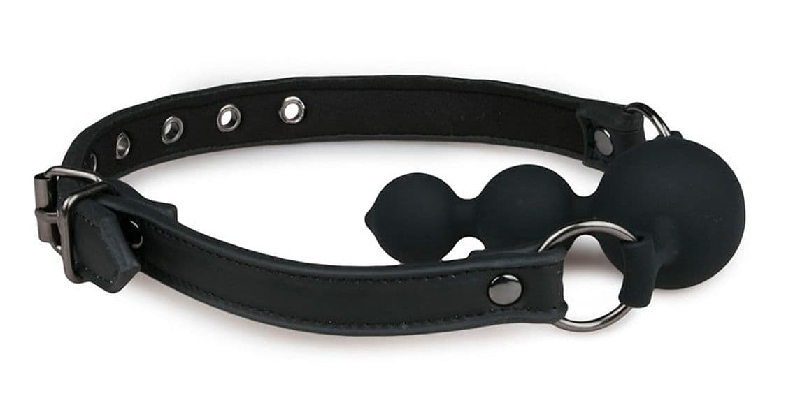 Morso Bondage Triple Ball Gag BDSM Bavaglio SferE Silicone Regolabile Nero - 4