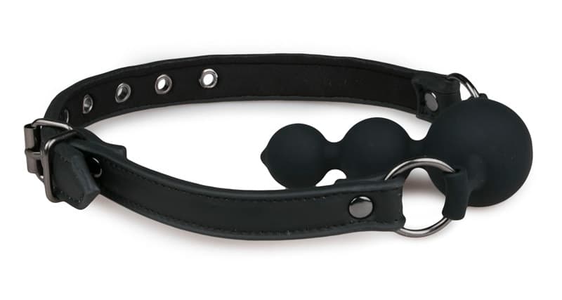 Morso Bondage Triple Ball Gag BDSM Bavaglio SferE Silicone Regolabile Nero - 4