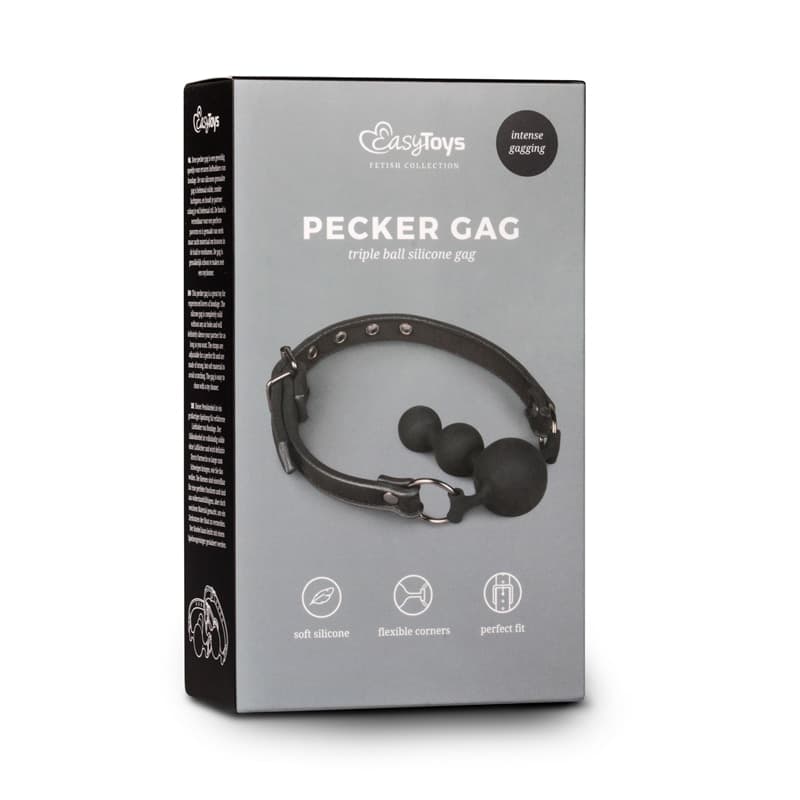Morso Bondage Triple Ball Gag BDSM Bavaglio SferE Silicone Regolabile Nero - 6
