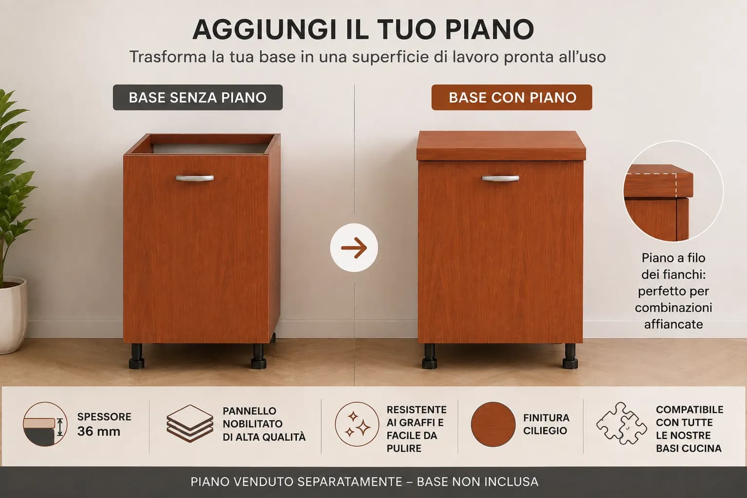 Piano Ciliegio – Top Nobilitato per Mobili e Basi - 4