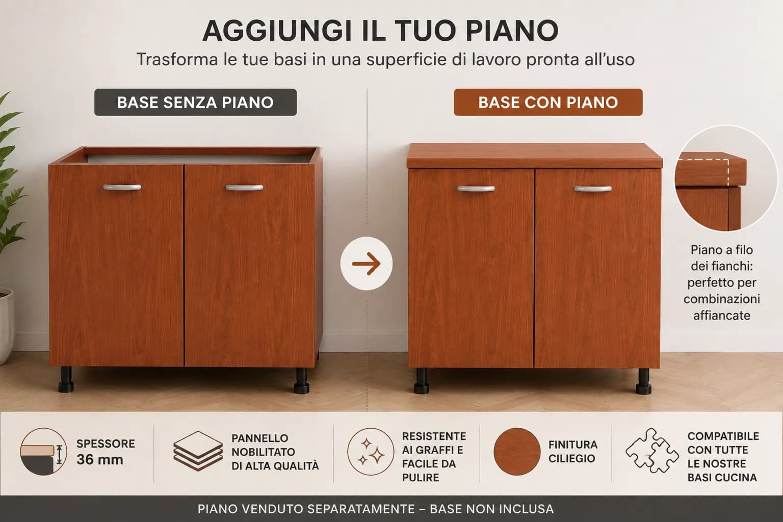 Piano Ciliegio – Top Nobilitato per Mobili e Basi - 5