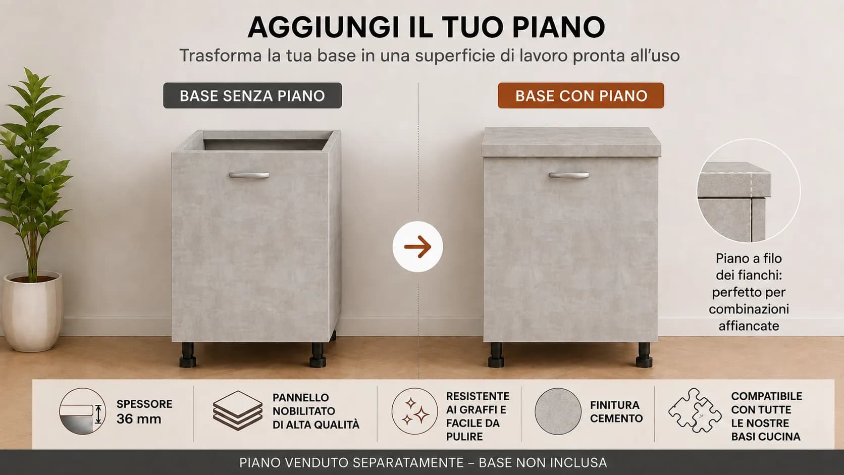 Piano Cemento  – Top Nobilitato per Mobili e Basi - 4