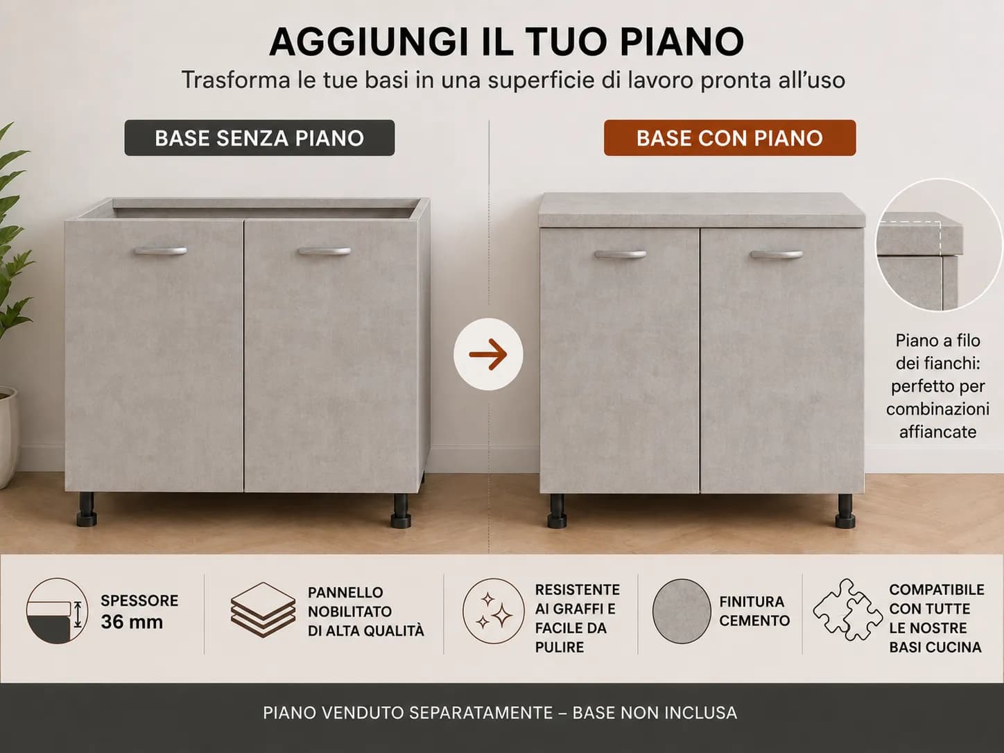 Piano Cemento  – Top Nobilitato per Mobili e Basi - 5