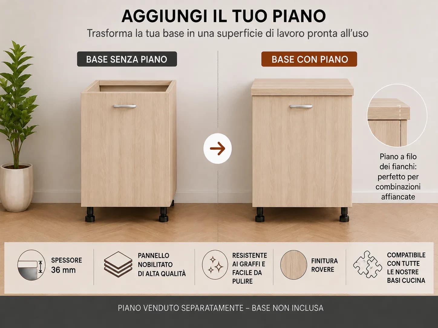Piano Rovere – Top Nobilitato per Mobili e Basi - 4