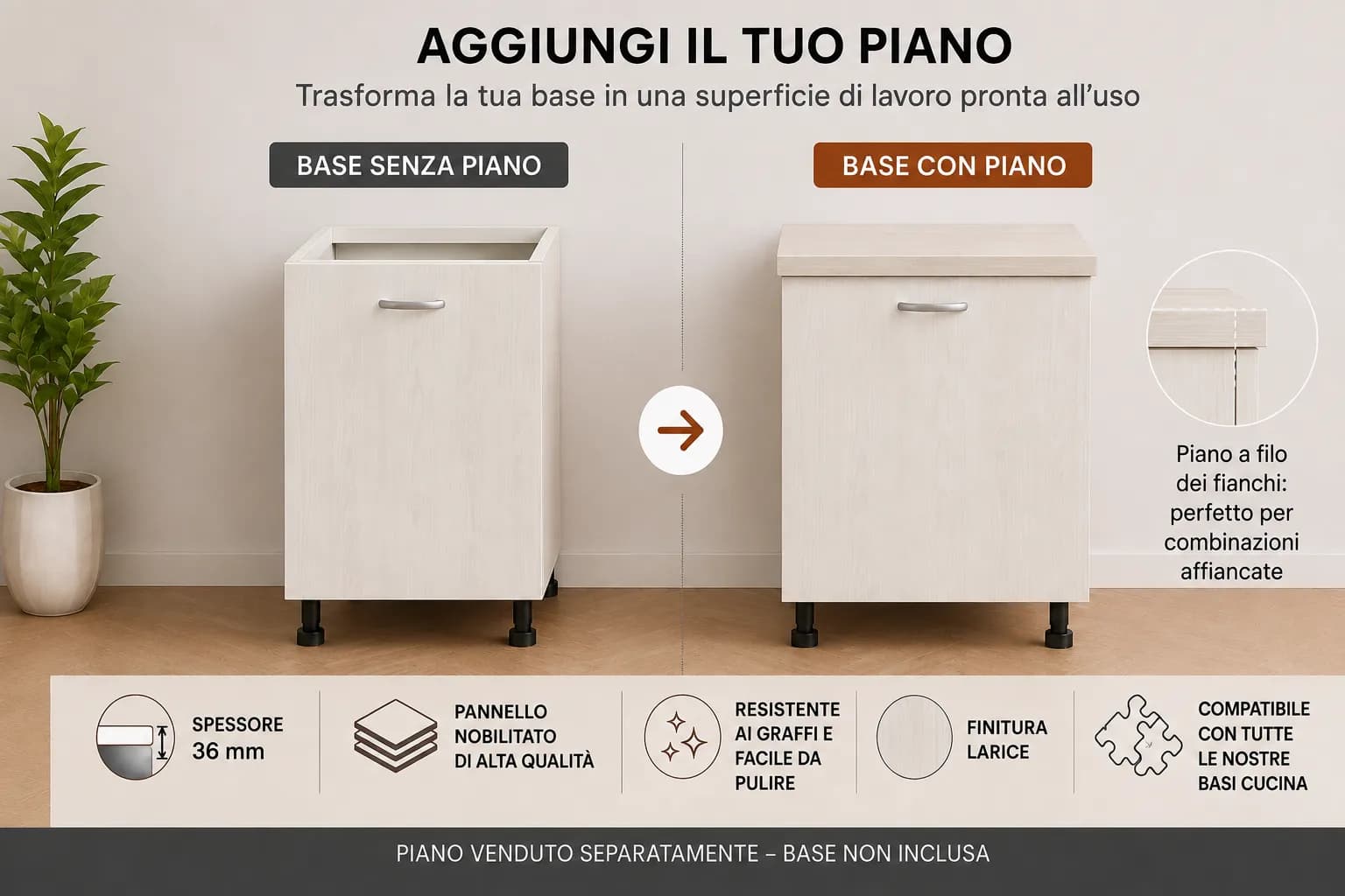 Piano Larice Bianco – Top Nobilitato per Mobili e Basi - 4