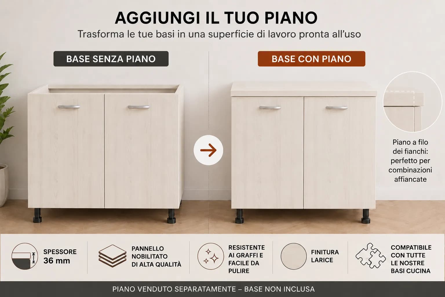 Piano Larice Bianco – Top Nobilitato per Mobili e Basi - 5