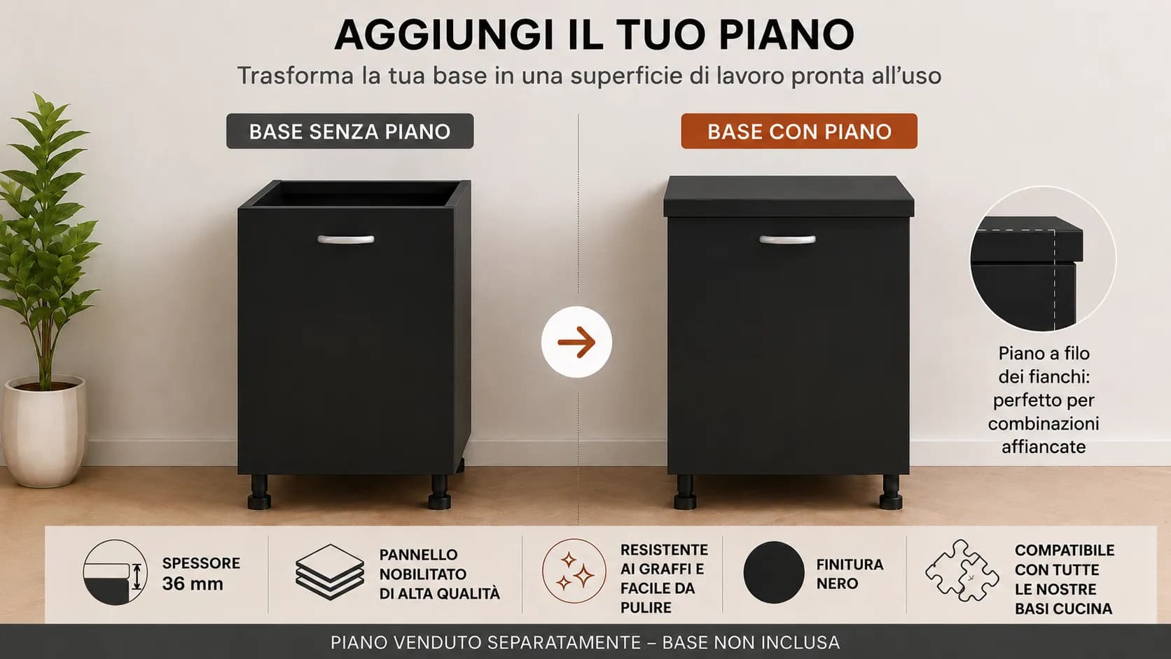 Piano Nero – Top Nobilitato per Mobili e Basi - 4