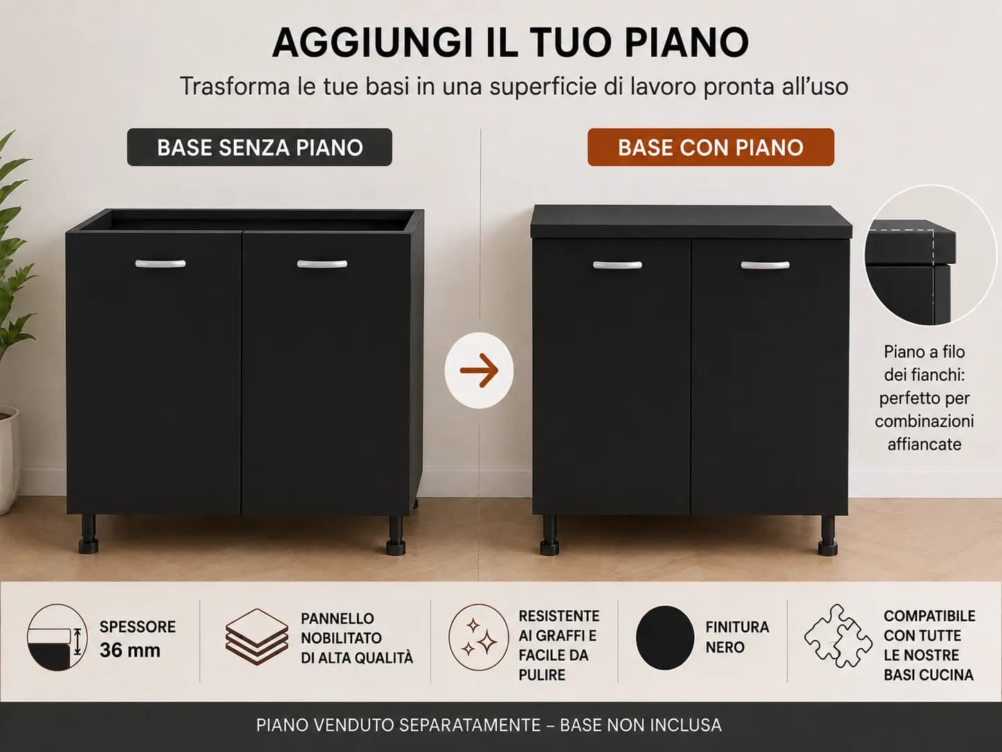 Piano Nero – Top Nobilitato per Mobili e Basi - 5