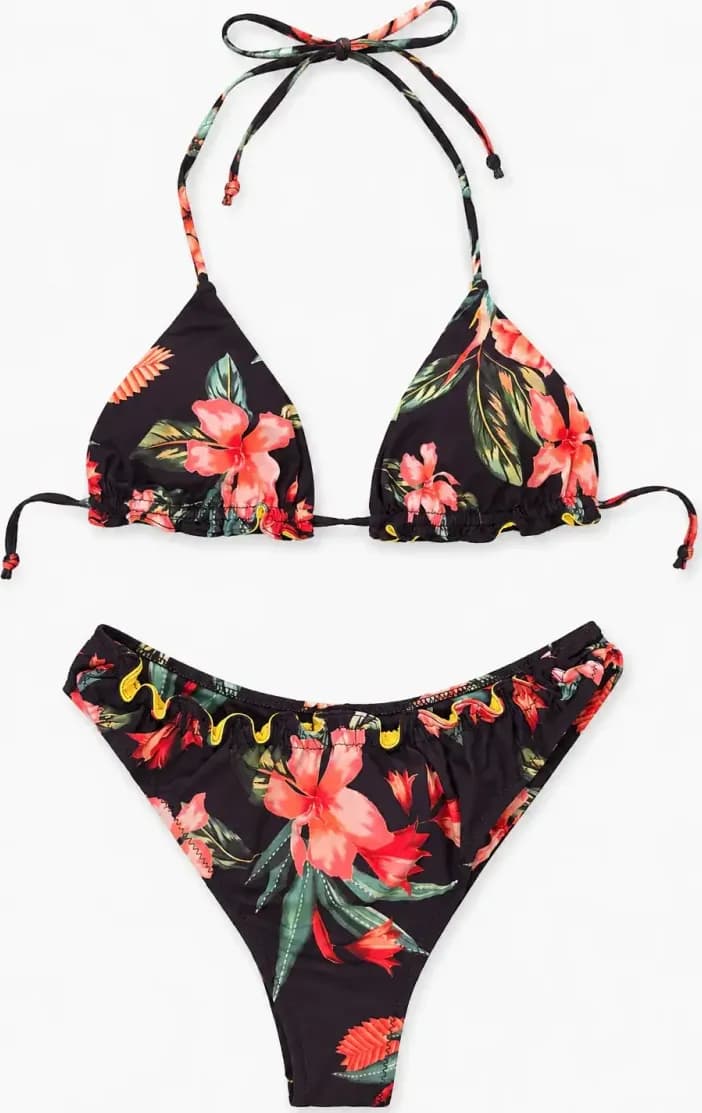 Bikini triangolo e slip fantasia fiori | NUALY - 2