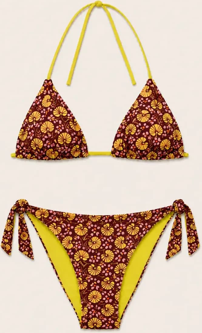 Bikini triangolo e slip annodato fantasia fiori e foglie | JUSTMINE - 2