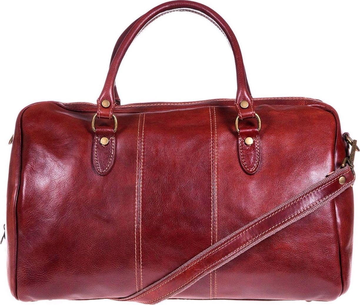 Modarno Borsone viaggio in pelle da uomo e donna borsa viaggio e borsa sport tinta unita in Vera Pelle Made in Italy - 5