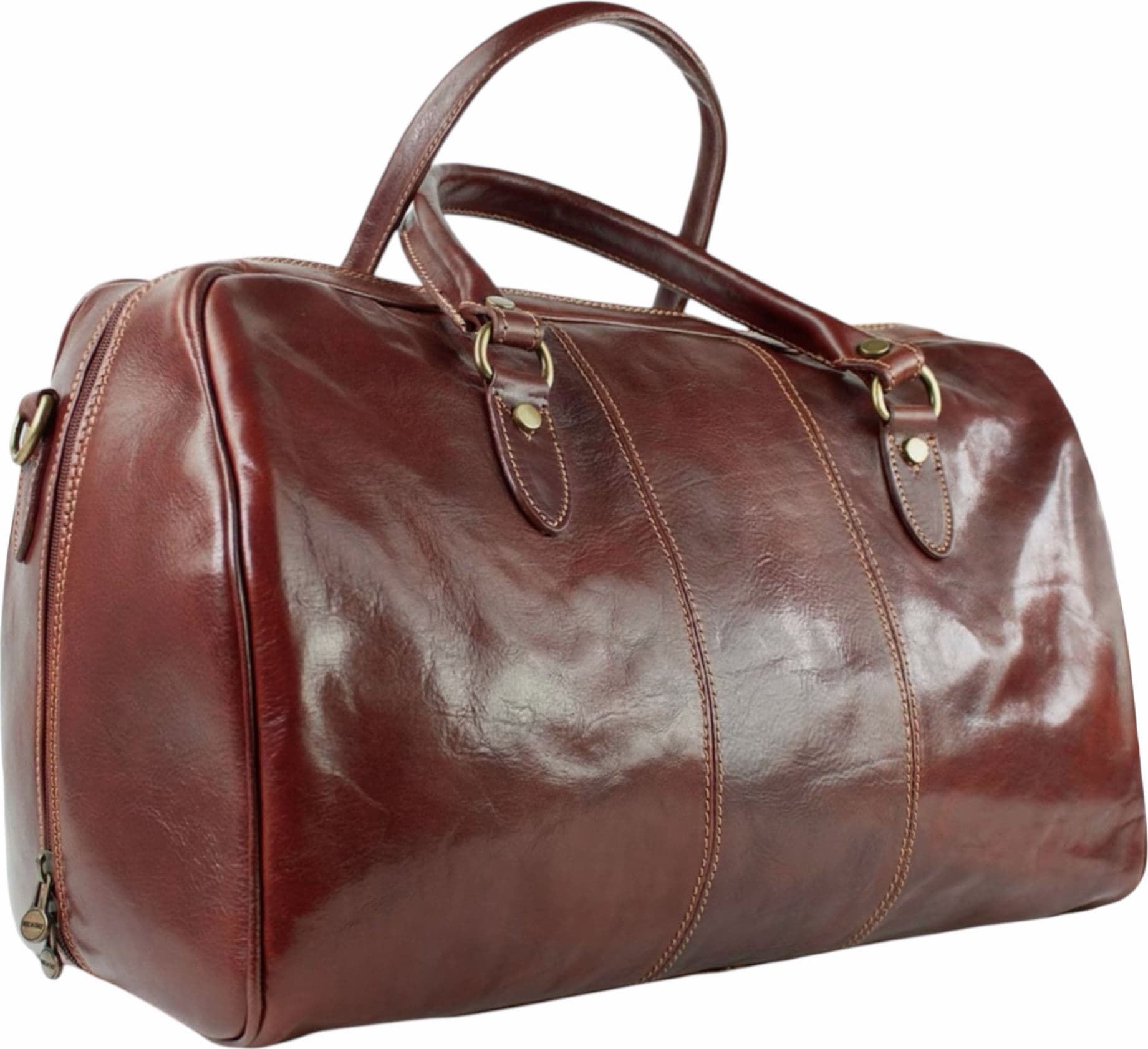 Modarno Borsone viaggio in pelle da uomo e donna borsa viaggio e borsa sport tinta unita in Vera Pelle Made in Italy - 6