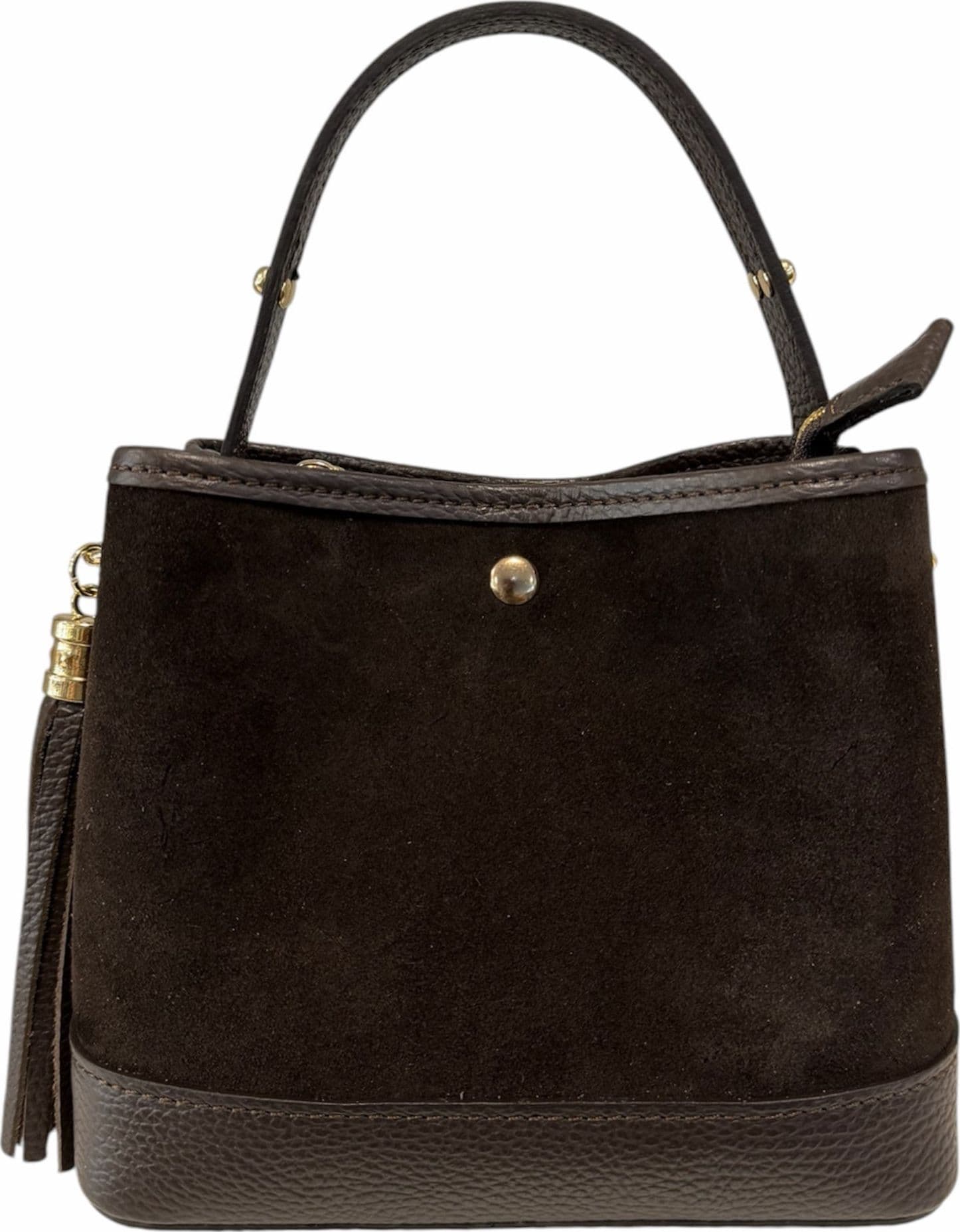 Modarno Borsa Secchiello Grande in camoscio con dettagli in vera pelle 25x14x23 cm
